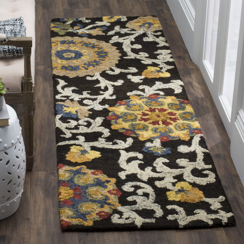 Tapis floral en laine touffeté à la main Emrick, Tapis de couloir 2 pi 3 po x 14 pi