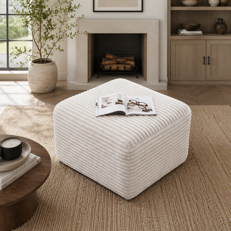 Pouf carré rembourré en velours côtelé, repose-pieds moelleux pour la décoration du salon et de la chambre à coucher, Blanc