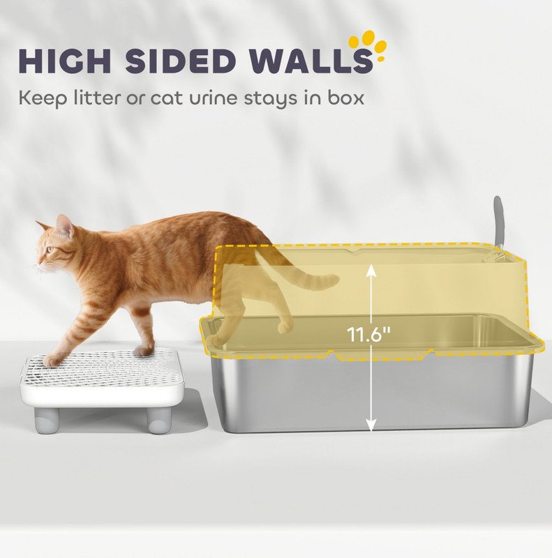 Bac à litière pour chat, pelle à litière en acier inoxydable