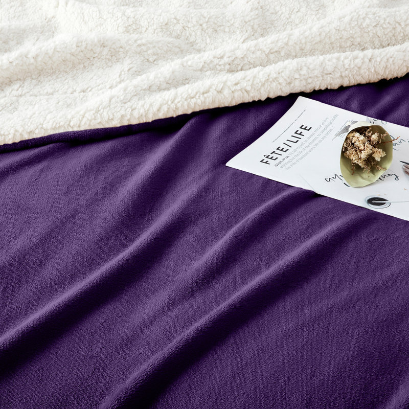 Kaylie Soft Sherpa Fleece Fur Thick Dual Sided Reversible Blanket Throw, 230cm x 270cm, Purple