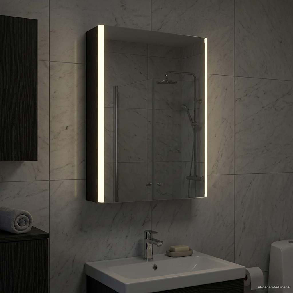 Bathroom Mirror Cabinet With LED Strip Lights Engineered Wood Storage