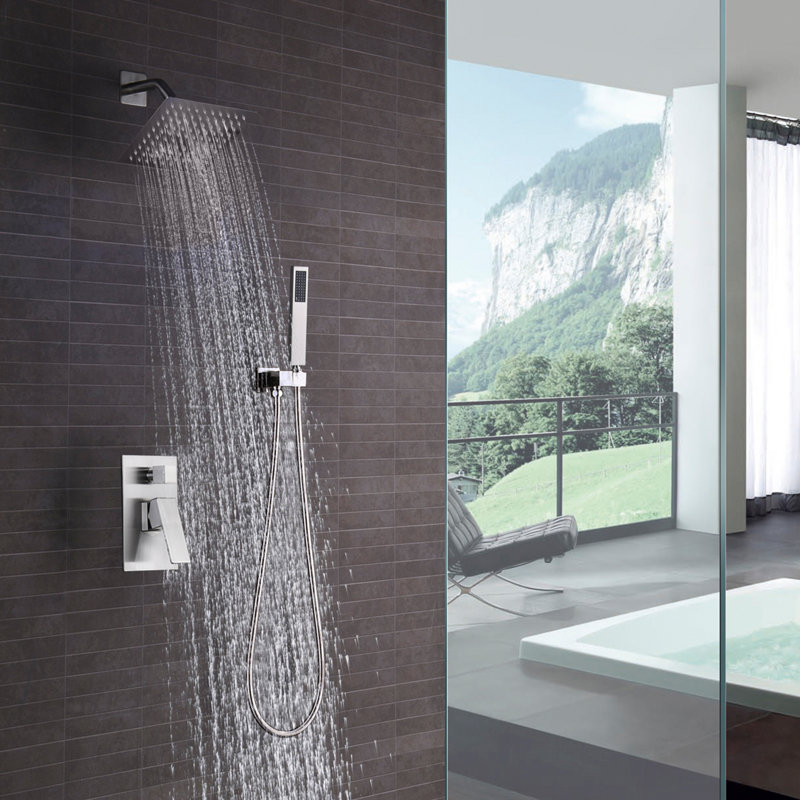 SUMERAIN Contemporary Complete Shower System with Rain Showerhead & Handheld Spray, Concealed Shower Set with Pressure Balance Valve, Brushed Nickel