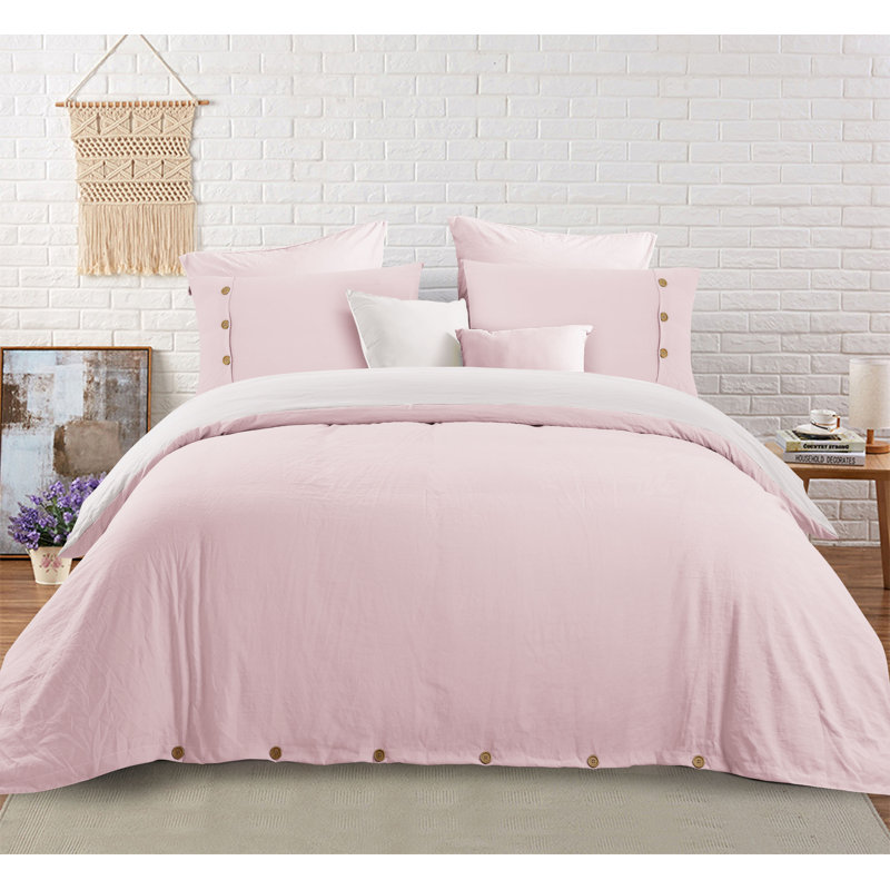 Pale Pink and White Reversible Microfiber Twin Duvet Cover Set