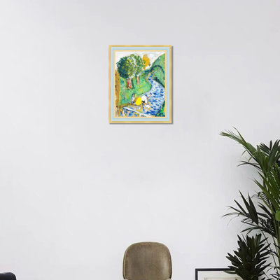 Art mural encadré, "Le ruisseau" par Marc Chagall, estampe numérique onirique, peinture romantique, décoration intérieure moderne (bleu clair avec or, 16 po x 20 po)