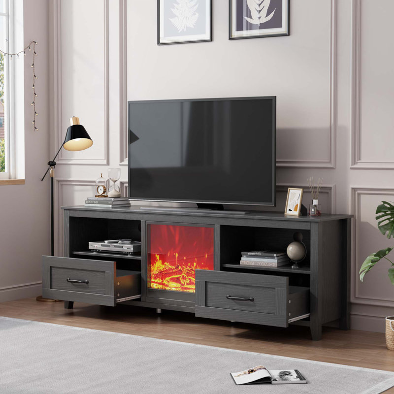 Meuble télé de 70,08 pouces de longueur pour le salon et la chambre à coucher, avec 2 tiroirs et 4 compartiments de rangement de grande capacité.