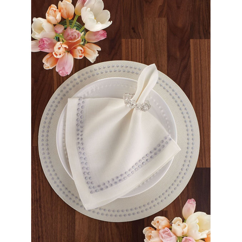 Pearls Square Napkins, White/Navy