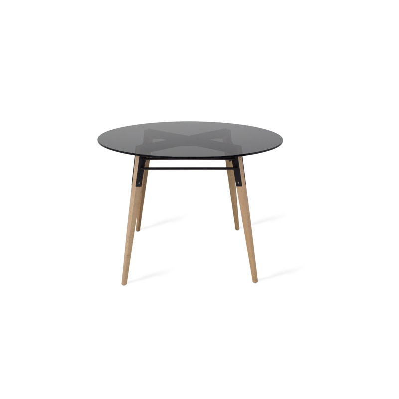 Tronk Round Glass Top Dining Table, Black/Oak