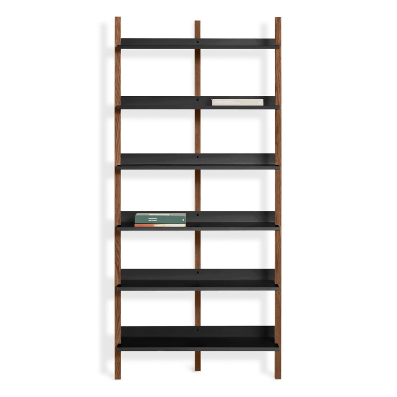 Browser Storage Bookcase, Walnut/Oblivion, (6 Shelves) 82" H x 38" W x 17" D