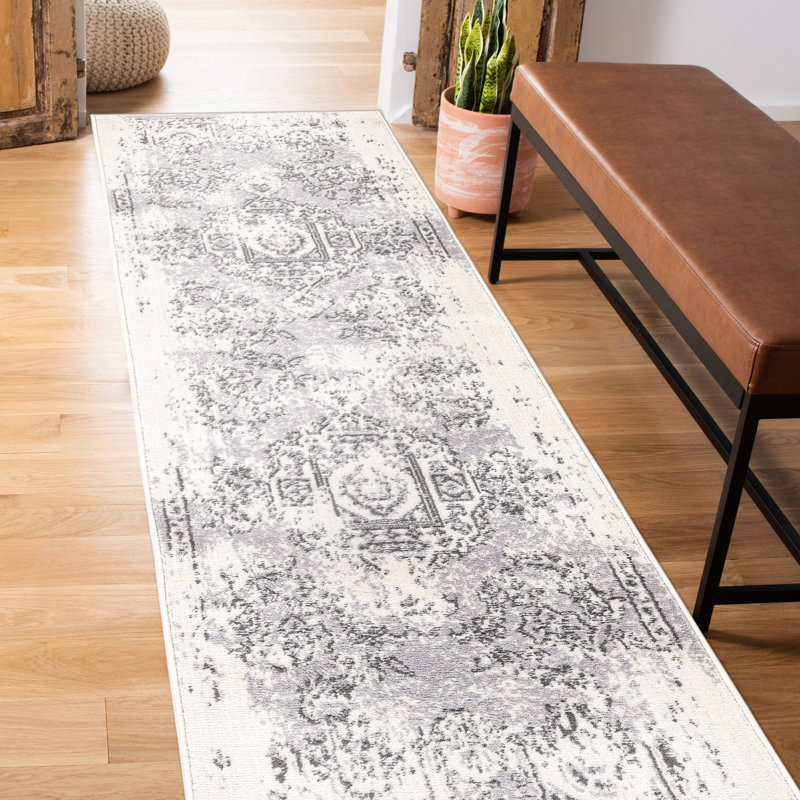 Tapis gris floral en polypropylène tissé à la machine 5 pi x 7 pi