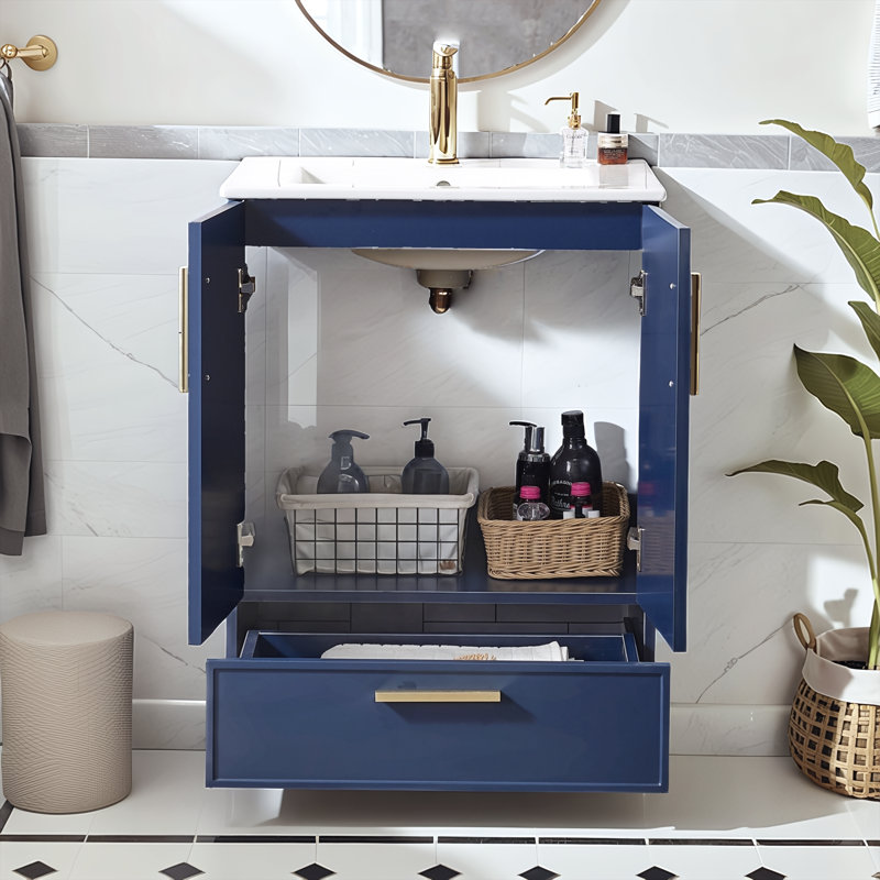 24" Modern Blue Free-Standing Single Bathroom Vanity