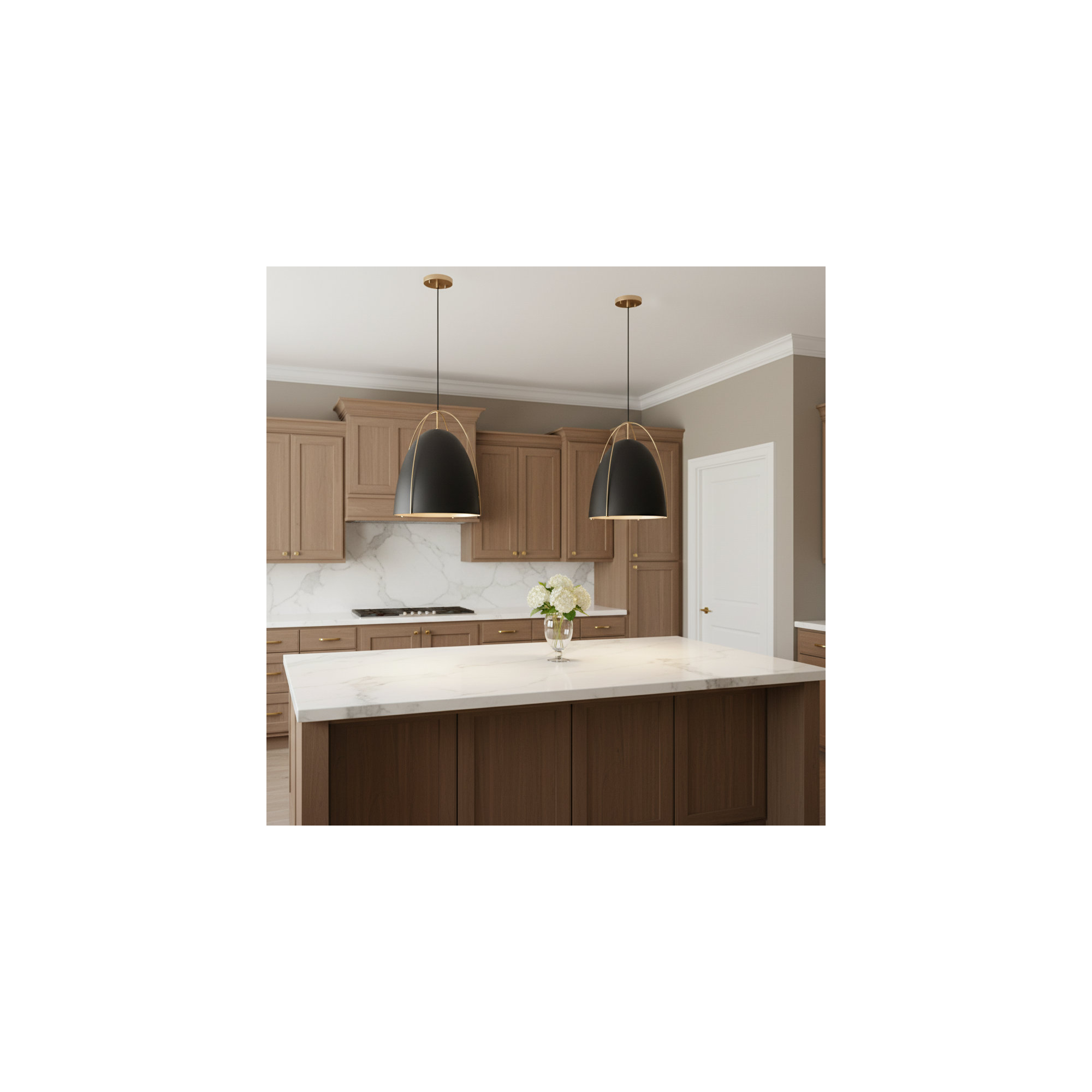Nikki Single Light Metal Steel Dimmable Pendant, Black, 19.13" H x 15.38" W x 15.38" D, Satin Brass