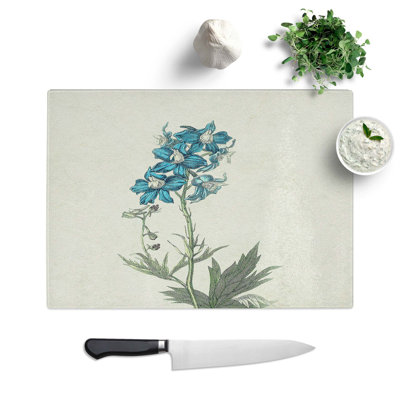 Glass Illustration of Blue Wildflowers Chopping Board