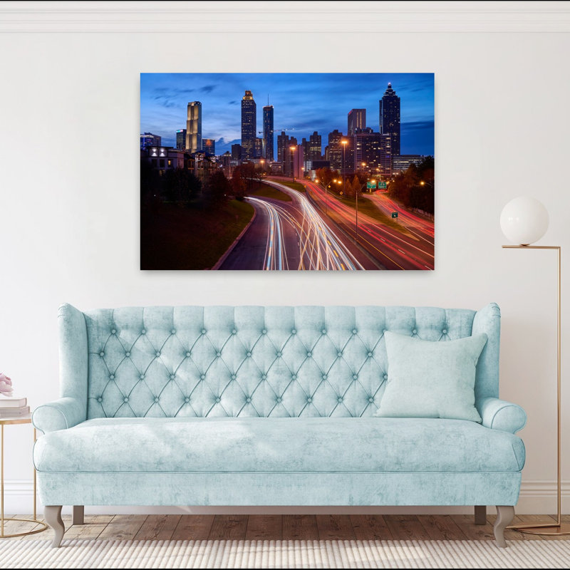 Light trails on road in city at night Atlanta Georgia USA 1 Piece Wrapped Canvas Wall Art, 101.6 cm H x 152.4 cm W