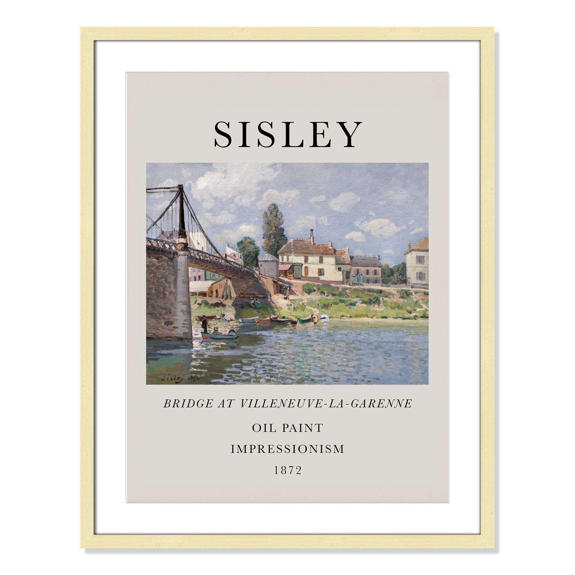 Old Masters Collection " The Bridge At Villeneuve " by Alfred Sisley, Gold Single Picture Frame, Yes