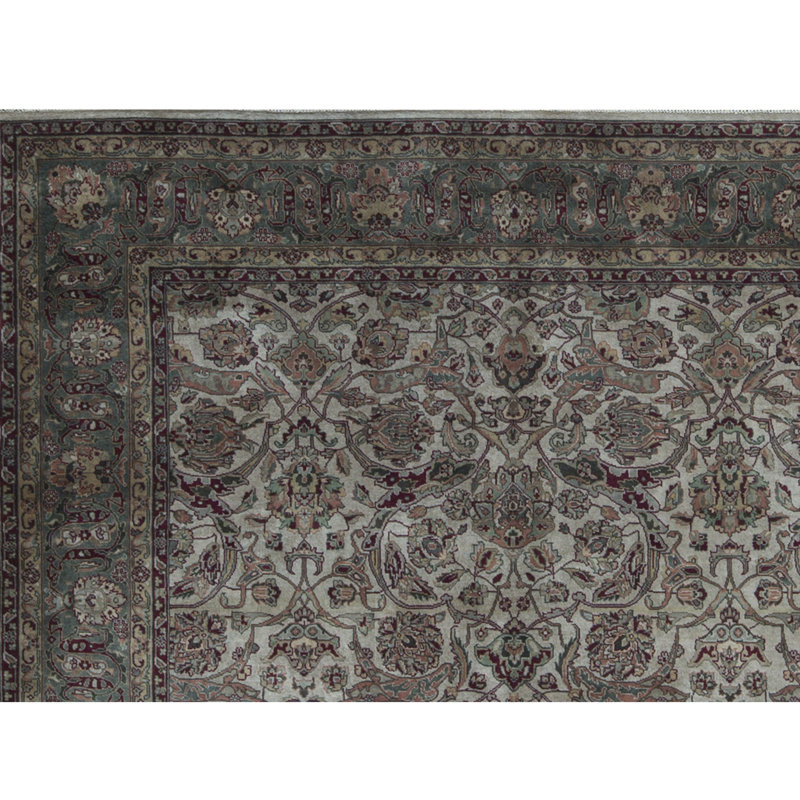Hand-Knotted High-Quality Beige and Green Area Rug