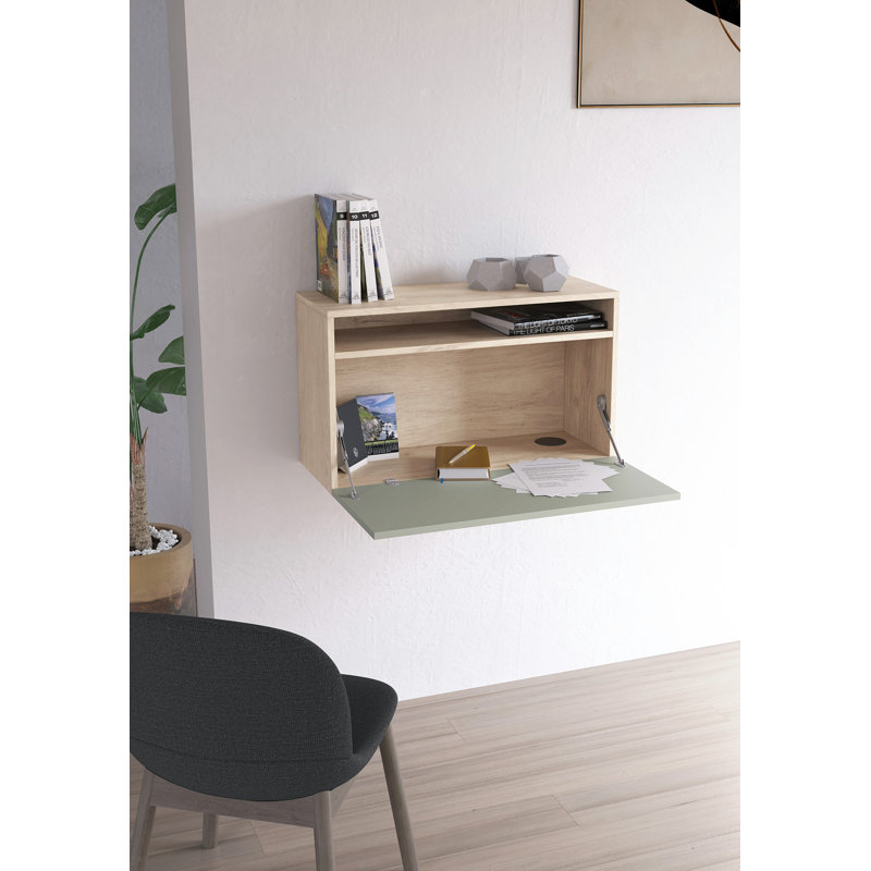 Fryman Floating Desk, Oak/Green