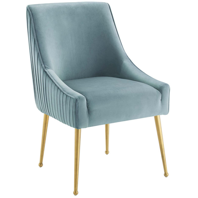 Light Blue Velvet Upholstered Dining Chair Set with Gold Legs