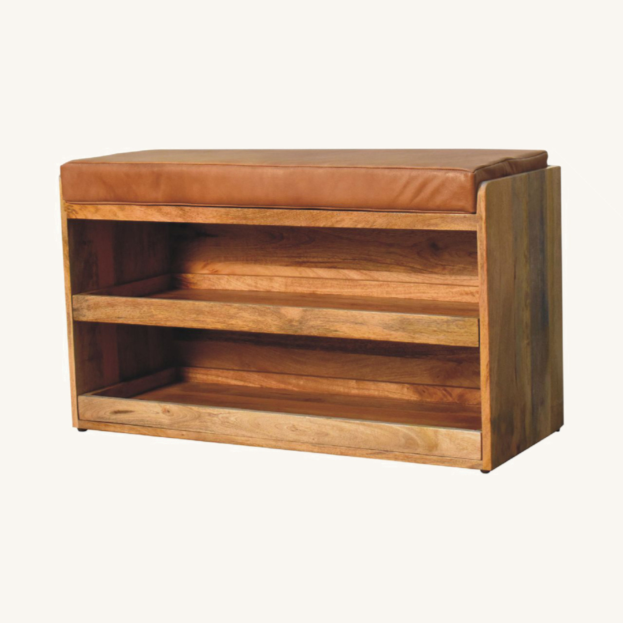 Loon Peak Buffalo Hide Pull Out Oak-Ish Shoe Storage Bench | Wayfair