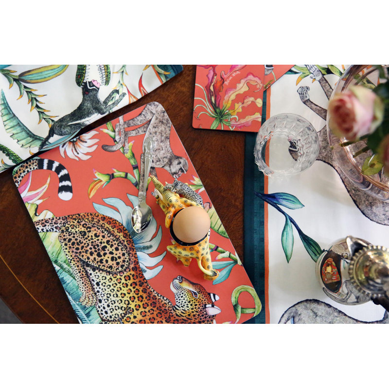 Ardmore 'Monkey Paradise' Cotton Runner, Chalk, 94" x 16"