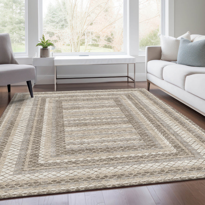 Machine Washable Indoor/Outdoor Xhevrie Taupe Rug, Rectangle 2'6" x 3'10"