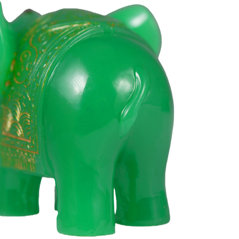 Ensemble de 6 figurines d'éléphant au look jade vert avec motifs dorés - Statues d'animaux Lucky Feng Shui, Vert