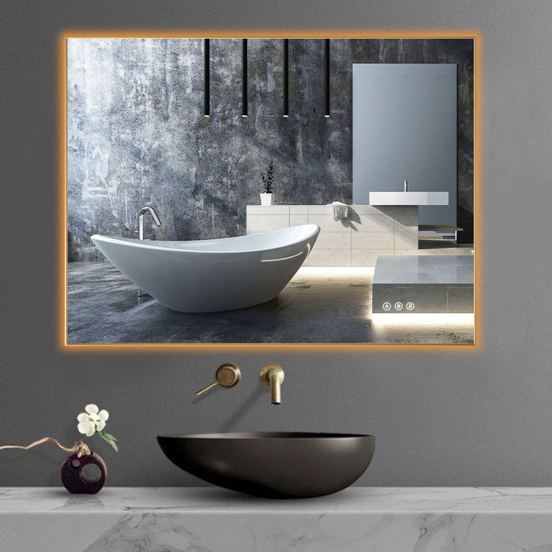 Miroir suspendu de salle de bain Addasyn, Or, 24 po x 32 po