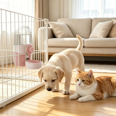 Bouteille d'eau suspendue Bol à nourriture Ensemble de bouteilles d'eau Cage à monter Outil d'alimentation pour chats Chiens d'opposition Déversement Divulgation Bol amovible Tasse à eau Remplissage infaillible