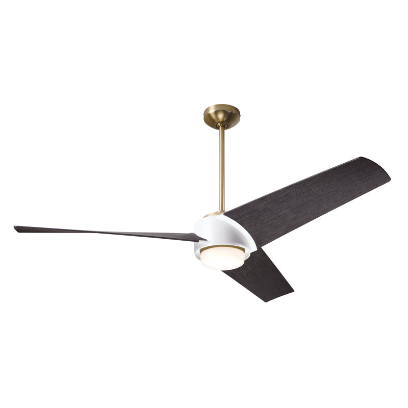 Ambit 56'' Ceiling Fan with LED Lights, Ebony, Satin Brass/Matte White, Wall Control