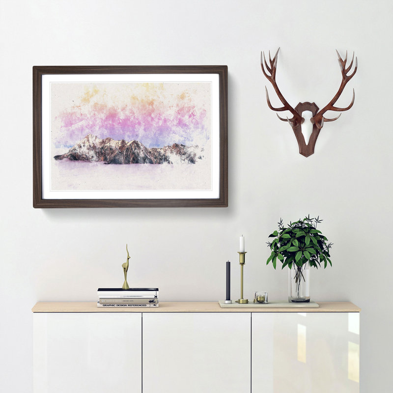 Mountain Through the Clouds - Framed Print, 62cm H x 87cm W x 2cm D, Walnut Framed