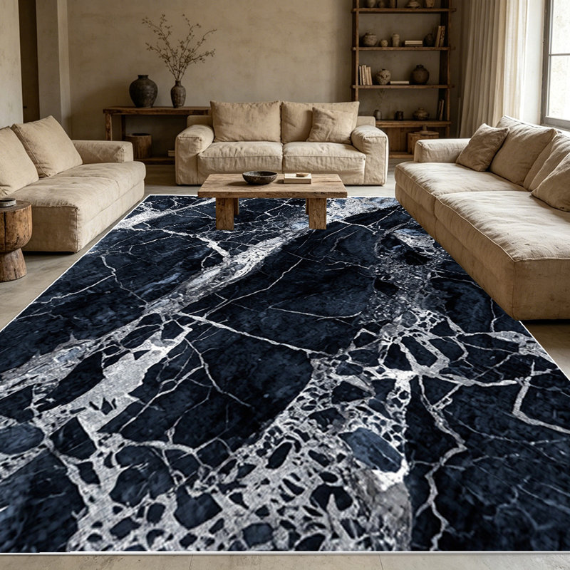 1PC dark black marble veined area rugs for Living Room, Soft and Comfortable, Suitable for all seasons, easy-to-maintain, machine washable Indoor floor mat, Under Table Farmhouse suitable for dining room, bedroom, kitchen, entryway, home office,...