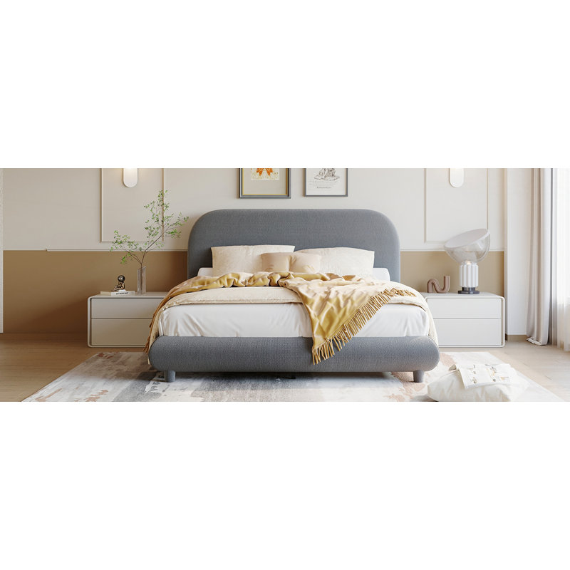 Lit plateforme tapissier Teddy, gris, Double