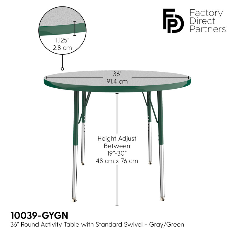 Table ronde à hauteur réglable, 36", Gris / vert, Gris