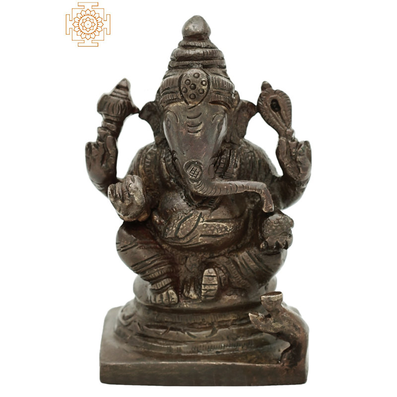 Figurine petite Bhawawan Ganesha assise sur un piédestal, Brun