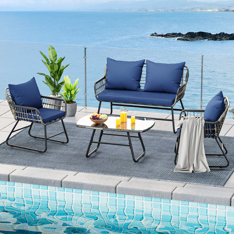 Ensemble bistro Latitude Run® All-Weather Rattan, Gris / noir, Bleu
