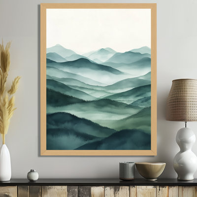 Blue-Gray Green Cool Mist Mountain Valley - Abstract Landscapes Picture Framed Wall Art