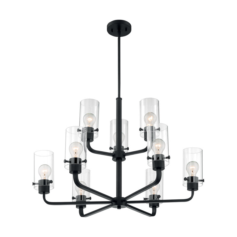 Lustre à niveaux 9 lumières avec abat-jour Barines, Noir mat