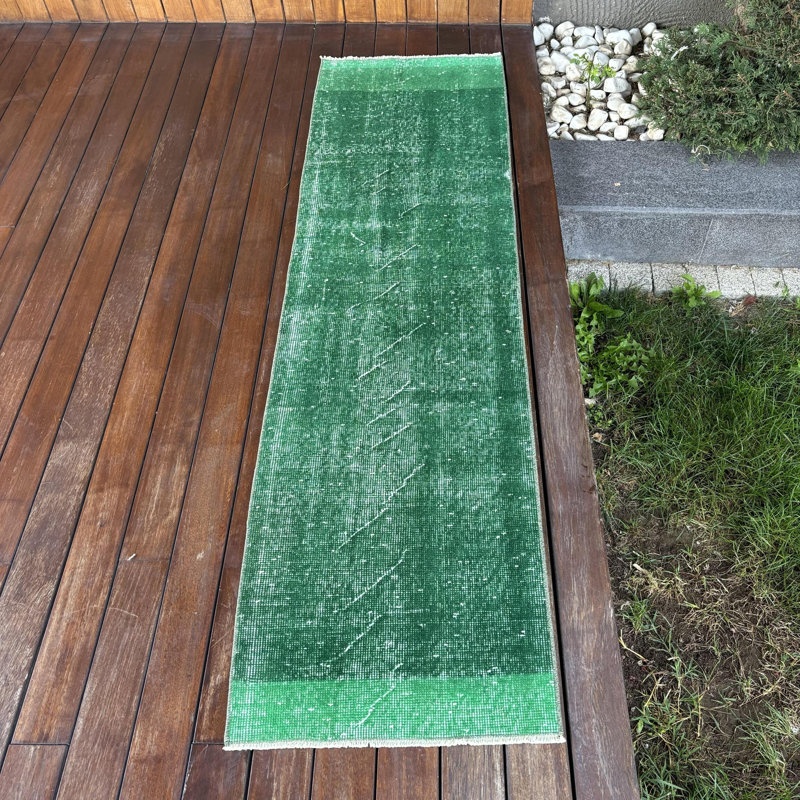 Authentic Green Turkish Runner Rug Perfect For Kitchen and Other Spaces in Your Home From Oushak Vintage Collection