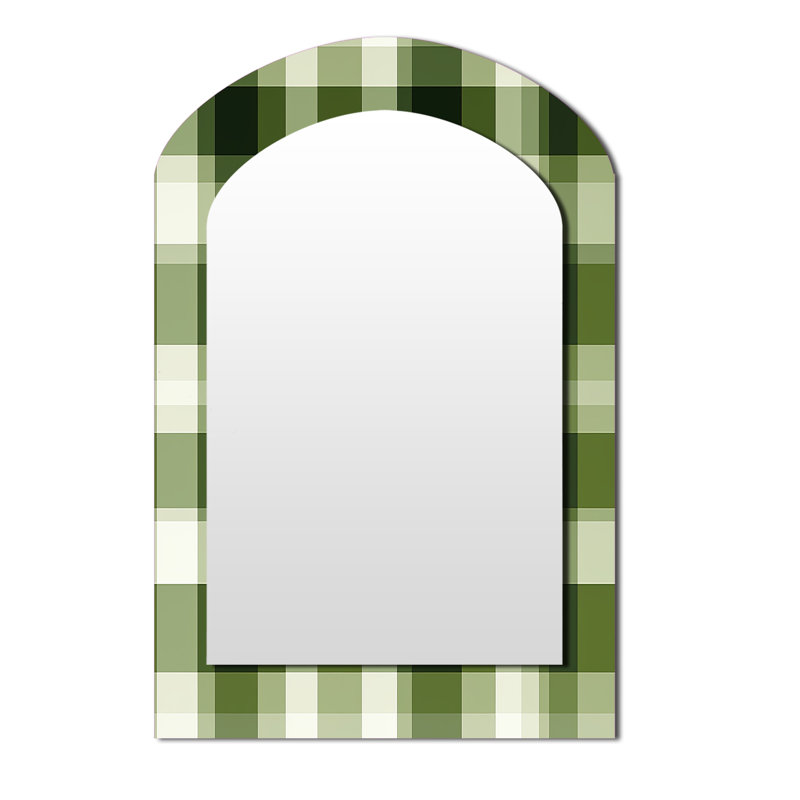 Uk Green Plaid Elegance - Plaid Arch Unique Wall Mirror, Vintage Asymmetrical Mirror, Printed Metal Art, 34" x 25"