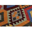 Tapis bleu / brun / vert en laine à motif géométrique fait à la main 5 pi 9 po x 7 pi 9 po Madee