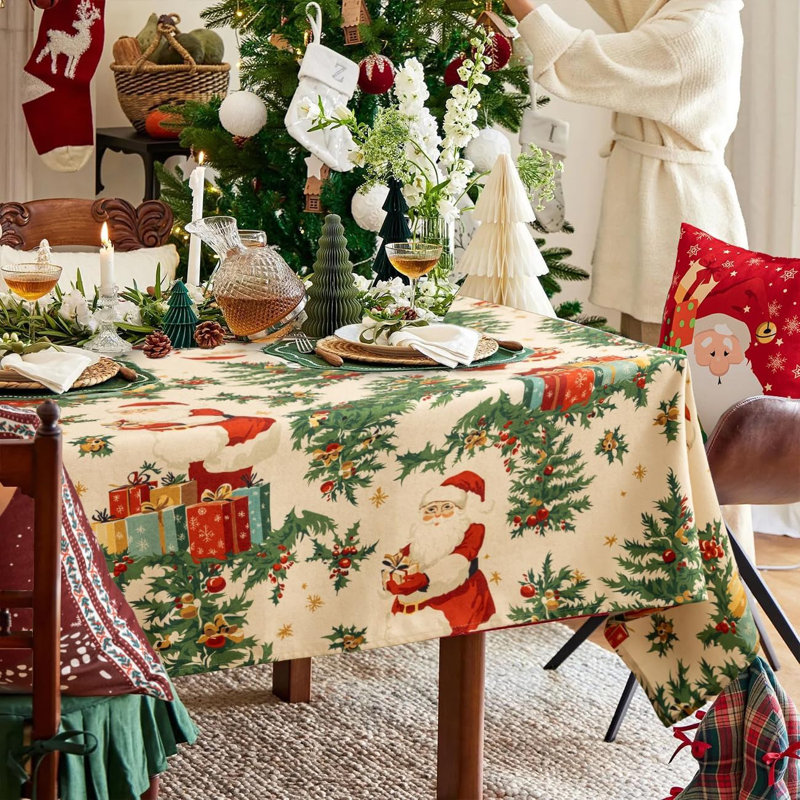 Joyful Christmas Santa & Gifts Festive Holiday Tablecloth 56" X 56"