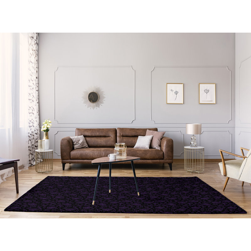 Tapis à pizza noir/moyen orchidée classique, Rectangle 8 pi x 10 pi