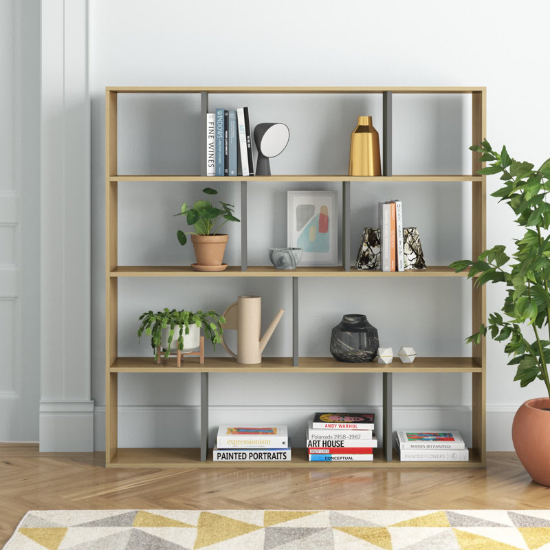 Isaias 145cm H Standard Bookcase, Oak/Anthracite