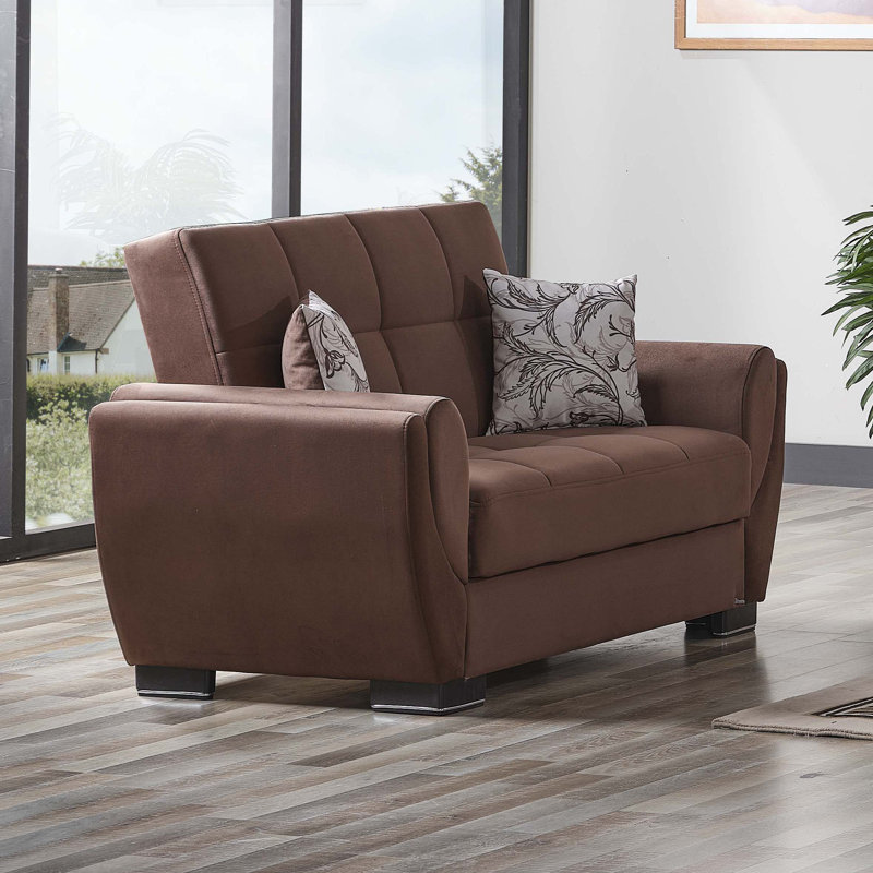 Oliveras 65 in. Fabric Upholstered 2-Seater 3-in-1 Sleeper Loveseat Sofa Bed with Storage, Brown Microfiber