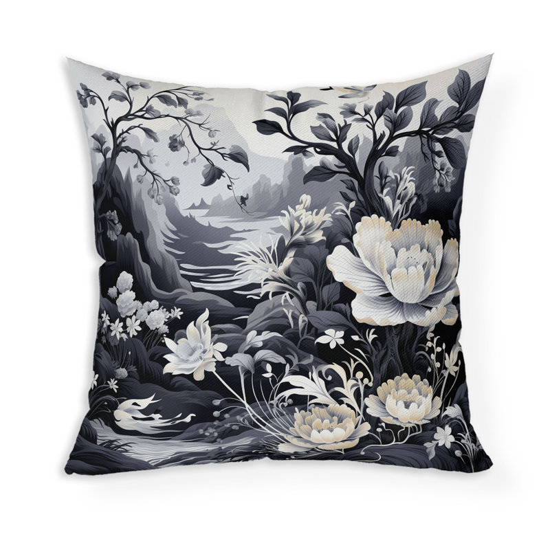 Coussin décoratif intérieur / extérieur Celestial Fern Garden, Blanc / Gris, H 26 po x l 26 po