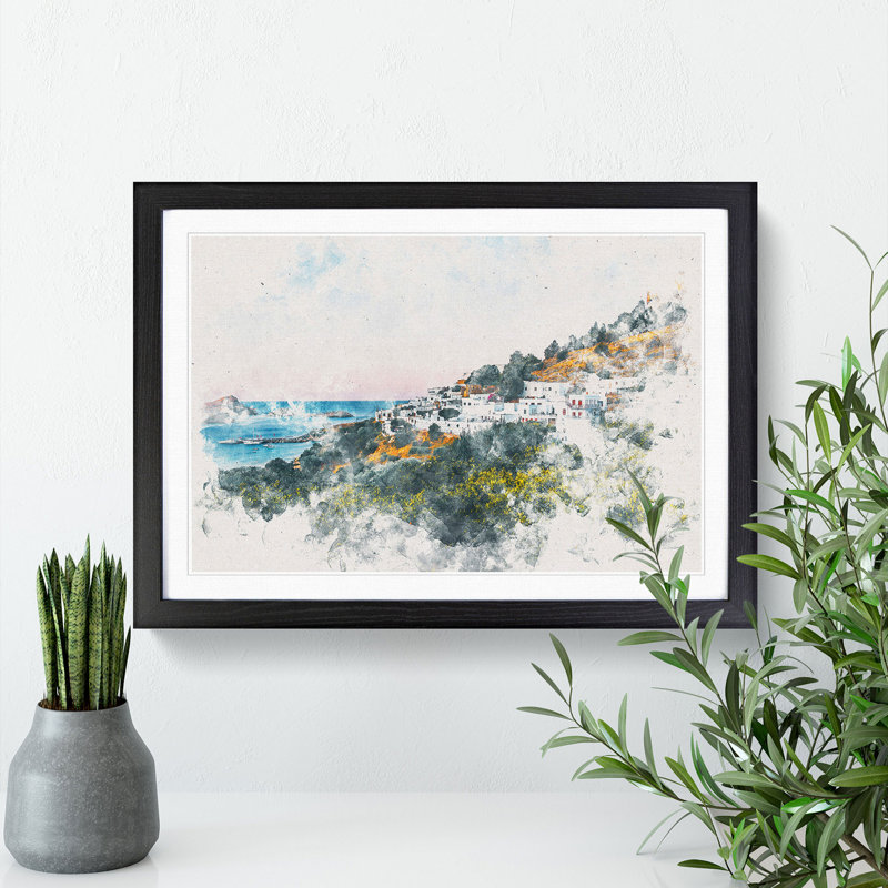 The Island of Rhodes in Greece - Picture Frame Painting Print, 45cm H x 63cm W x 2cm D, Black Framed
