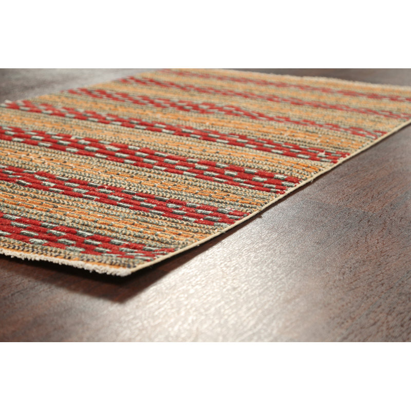Tapis rouge / orange en laine noué à la main de conception unique 2 pi 11 po x 5 pi 3 po New Age