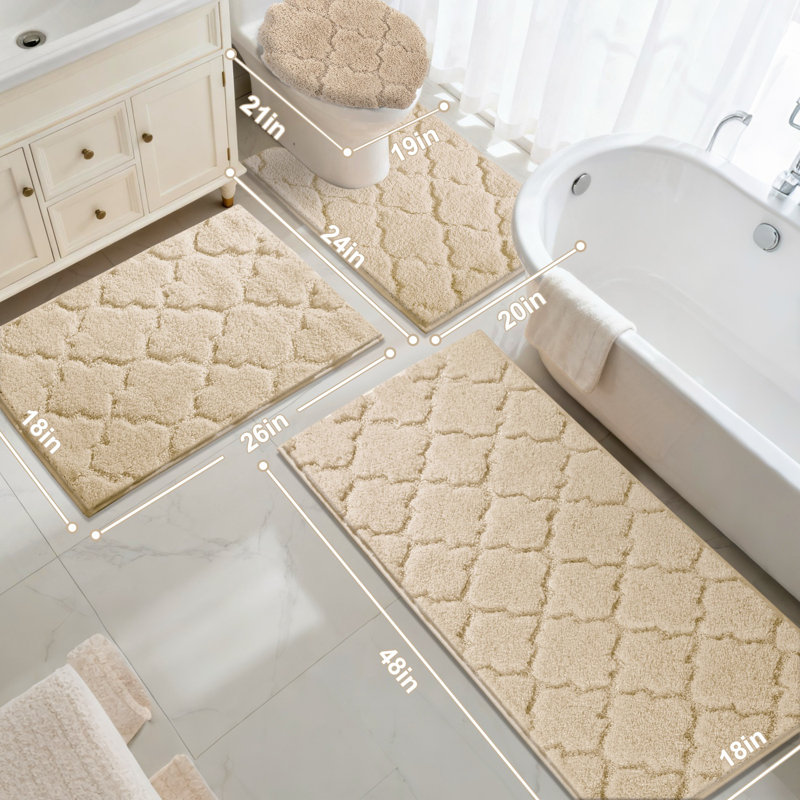 Absorbent Non-Slip Bathroom Rug (Set of 4), Beige