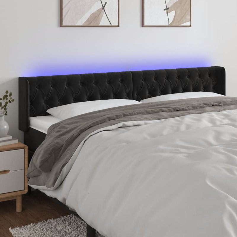 Led Headboard Black 183X16X78/88 Cm Velvet