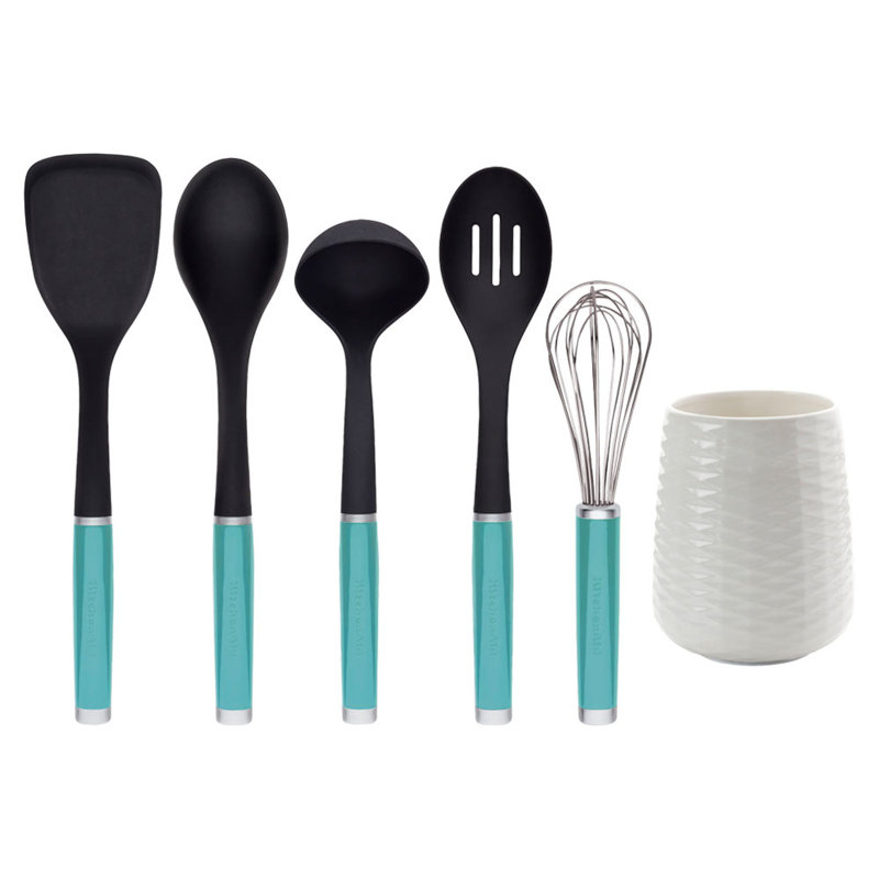 KitchenAid 6-Piece Crock with Plastic Kitchen Tool, Aqua