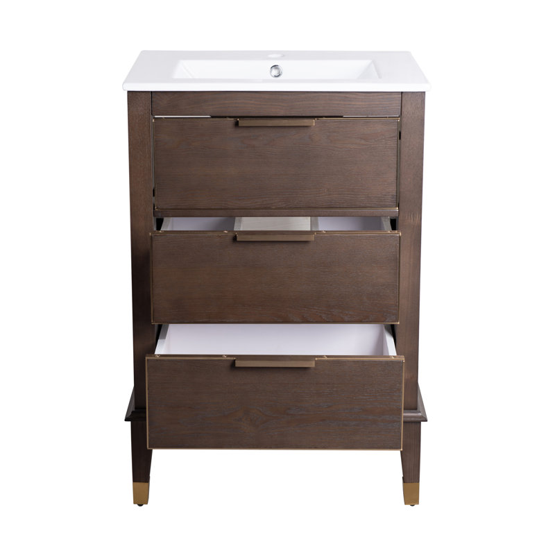 Hugo 24" Bathroom Vanity in Walnut, Single-Hole, Glossy White